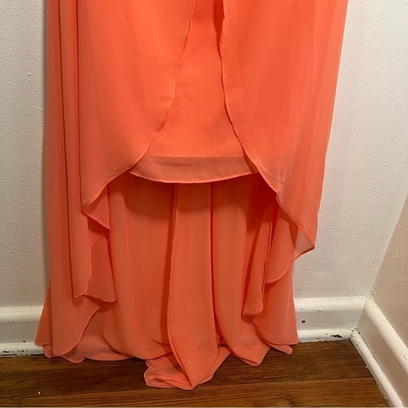 David’s Bridal Strapless High Low Dress with Front Detail Coral Reef - Picture 6 of 12